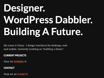 vinnysingh.co dark designer new orange personal singh ui vinny vinnysingh website wordpress