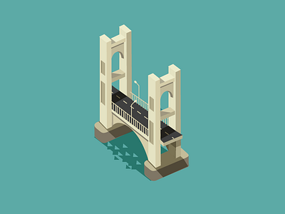 Letter H 3d bridge h highway illustration isometric river