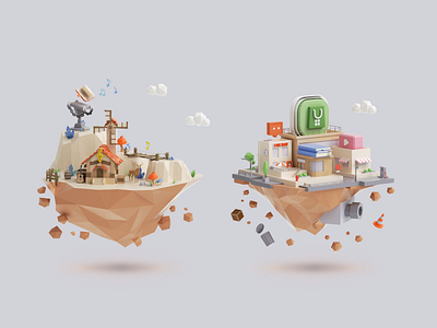 Lowpoly application theme island design 3d app cg graphic design lowpoly