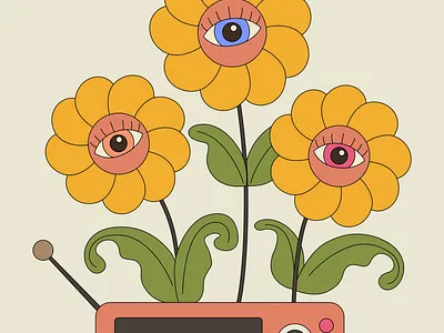 Eyelid flower with radio pot botanical branding design flat illustration graphic design illustration surrealism unnatural unnatural botanical vector