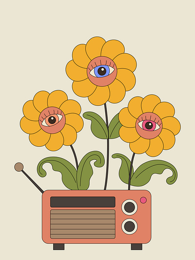 Eyelid flower with radio pot botanical branding design flat illustration graphic design illustration surrealism unnatural unnatural botanical vector