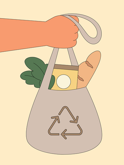 hand holding a recyclable bag branding design eco friendly flat illustration graphic design illustration living reusable sustainable vector