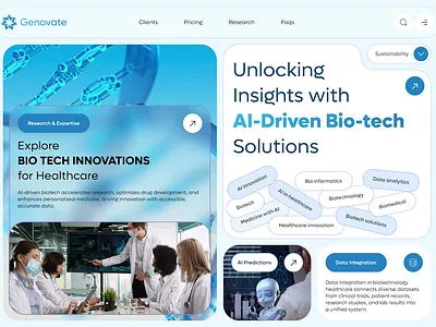 AI-Powered Biotech Solutions with Animation ai ai biology ai technology animation artificial intelligence bioinformatics biotech web design biotech website biotechnology drug development genetics health healthcare landing page medical medical website medicine ui ux webpage website design