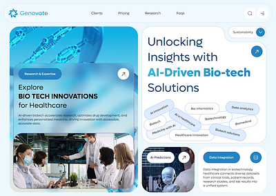 AI-Powered Biotech Solutions with Animation ai ai biology ai technology animation artificial intelligence bioinformatics biotech web design biotech website biotechnology drug development genetics health healthcare landing page medical medical website medicine ui ux webpage website design