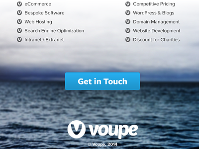 Voupe Website Sneak Peek II blue button freight sans landing logo logomark photo rails voupe website
