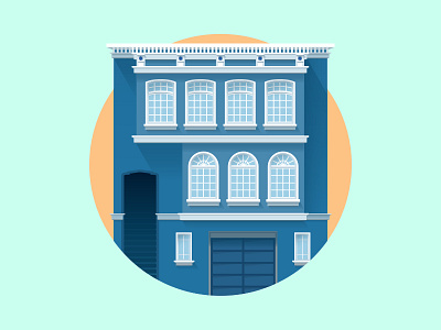 Blue House art building design flat house illustration vector windows