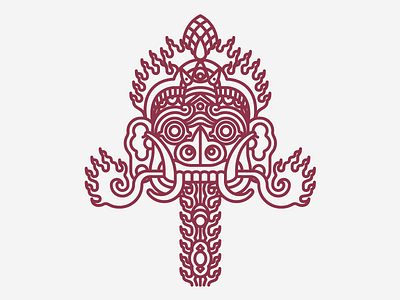 Rangda bali culture demon god icon line mask pictogram vector