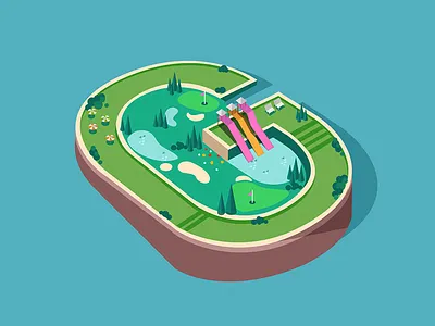 Letter G 3d amusement park g garden golf green garden isometric water