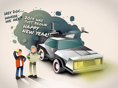 Happy new year dribbble 2014 delorean happy new year illustration new year retro