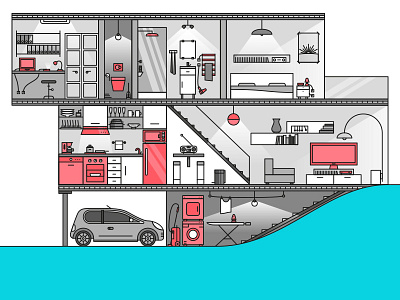 Home 2 architecture home house section drawing vector