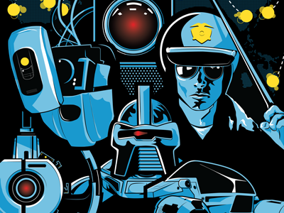 Killer Robots Group blue killer robots poster red yellow