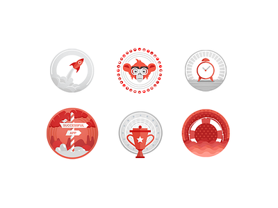 Icons for presentation clock cup monkey red rocket watch