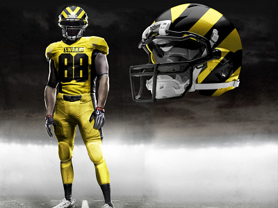 Football Team Branding Chicago Swarm athletic black bug football helmet insect logo sports swarm team uniform yellow