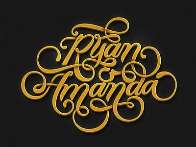 R + A branding calligraphy gold lettering logo script typography
