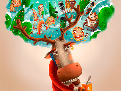Sushi Holidays deer illustration pizza snow sushi