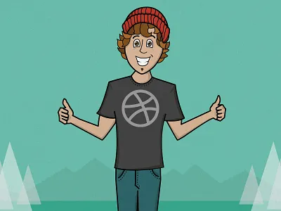 Dribbble debut cartoon character debut dribbble flat design illustration mountains new year person smile texture tree