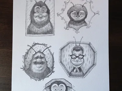 Bee Family bees character design illustration in the hive sketch