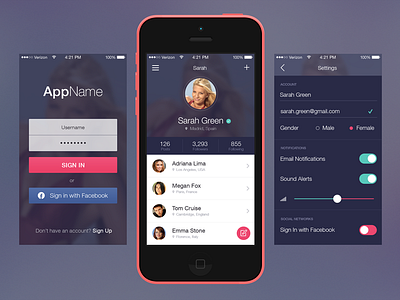 Concept Screens app flat ios7 iphone login profile screen settings transparent