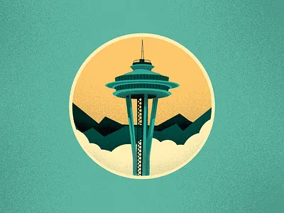 Space Needle clouds dissolve illustration mountains pacific northwest seattle wip