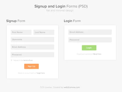Signup and Login Page PSD flat form free free psd freebie login minimal psd signup