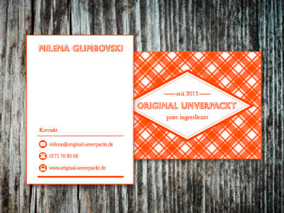 Business card of Original unverpackt berlin branding bulk business card cards emblem local retro shop tante emma unpackaged