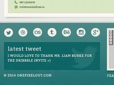 New Website for 2014 footer icon portfolio social icons teal texture twitter ui web website