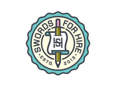 Swords For Hire badge design icon illustration logo monogram pencil