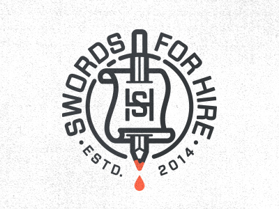 Swords For Hire 2 badge design icon illustration logo monogram pencil