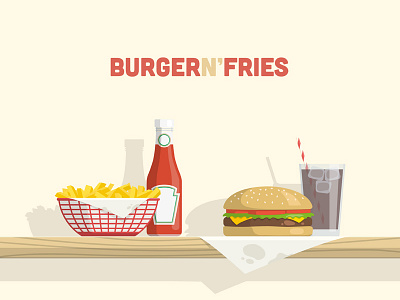 Burger n' Fries burger cola dinner food french fries illustration ketchup shelf