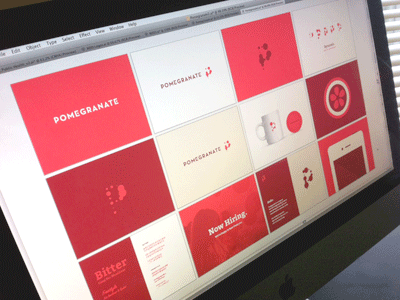 Pom branding fruit juice logo mark mockup mood board pomegranate