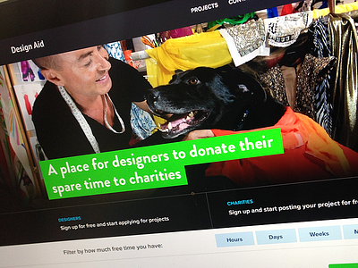Design Aid - Donate your spare design time to charities filters homepage landing page ui web