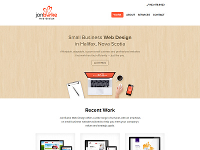 Jon Burke Web Design Homepage banner clean clean layout hero banner homepage landing page open sans portfolio simple web design website wood texture