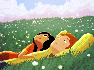 we dream couple dandelion dream grass illustration love romantic