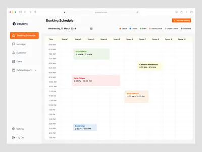 Gosports - Booking Schedule Dashboard Design activity booking dashboard booking management dashboard design planner product design saas saas platform schedule scheduling dashboard scheduling management sports facility management sports platform sports scheduling task management ui ux web application