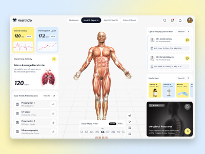 Dashboard Design for Real-Time Patient Monitoring 3d body model ai in healthcare dashboard design dashboard ui design focotik health monitoring healthcare dashboard landing page design landing page ui management medical ui design patient data visualization real time patient tracking ui uiux user experience user interface design website design website ui