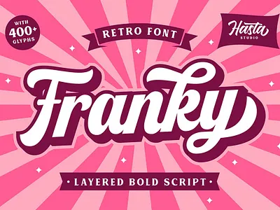 Franky - Retro Script 80s 80s font bold bold script branding extrude font franky retro script layered font logotype outline packaging poster retro font retro script shadow tshirt vintage font vintage script