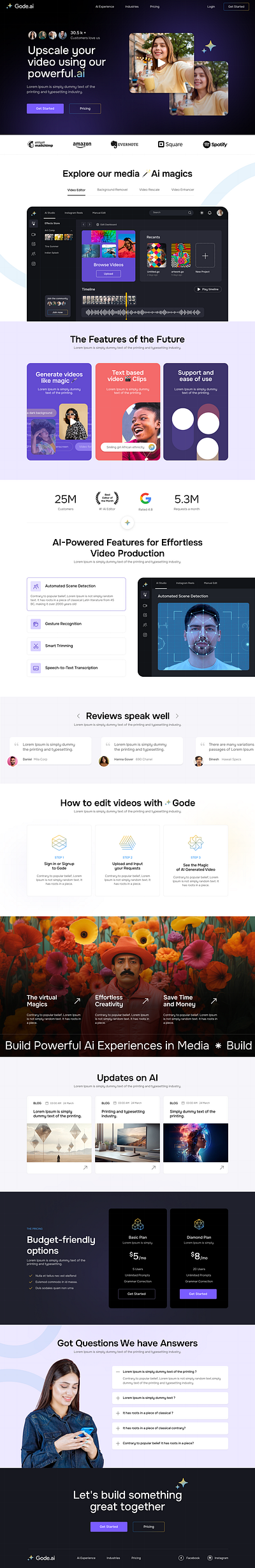 Video editor ai ai branding clean minimal ui ux video editor website