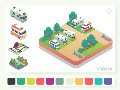 Isometric Illustration for a camper spots app branding colorful design graphic design illustration isometric logo ui ux vector