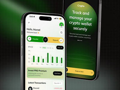 Crypto Wallet Mobile App Concept appdesign blockchain crypto cryptoapp dailyui darkmode digitalwallet interface mobileapp uxdesign walletapp