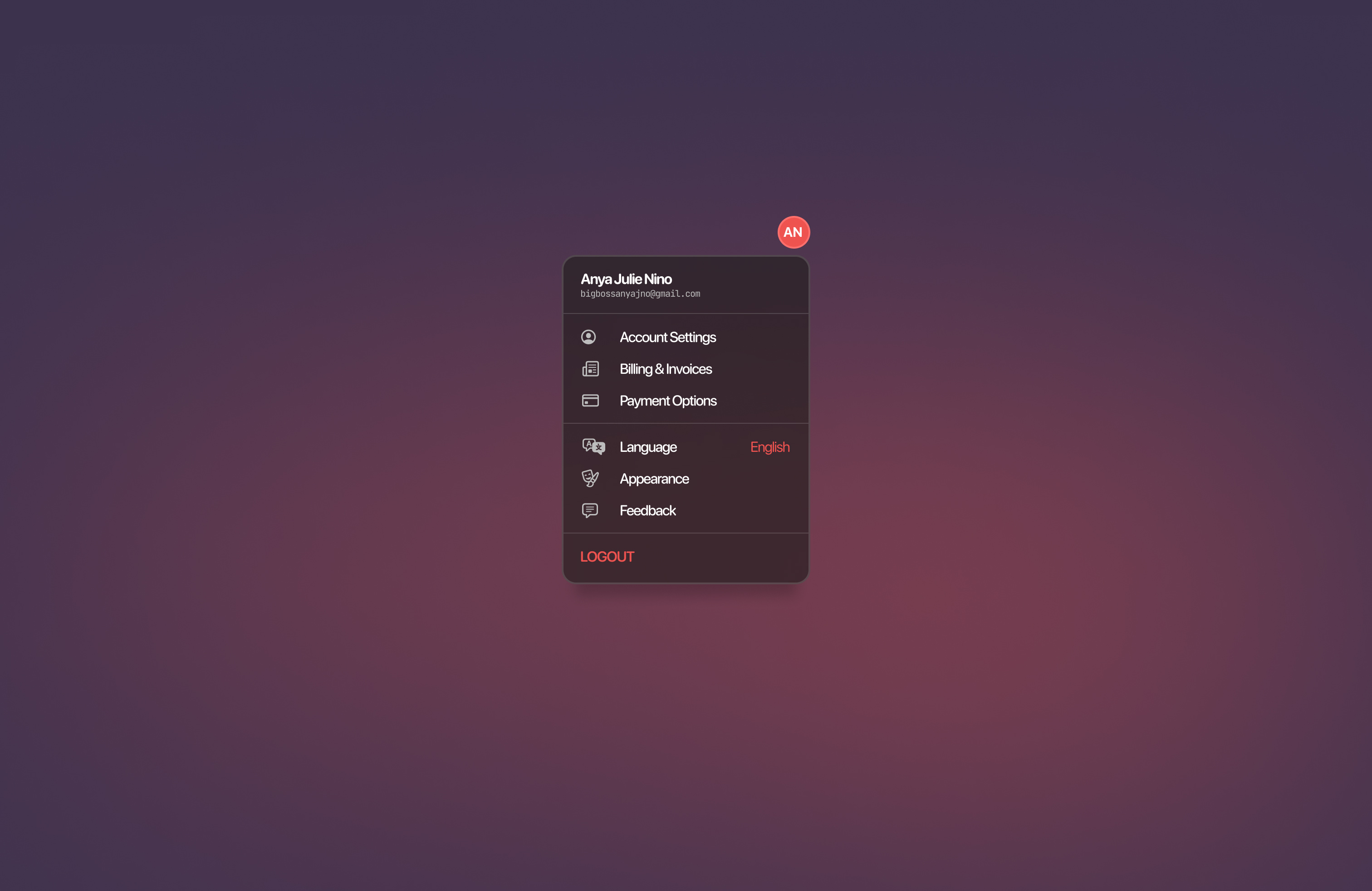 Profile dropdown UI design design ui ux webdesign