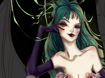 Trinquette / In Progress bat digital drawing girl hair illustration photoshop pinup wacom wings