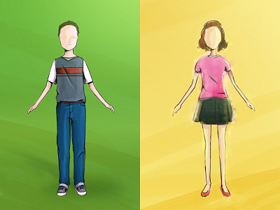 Boy and girl body boy entire face girl green versus yellow