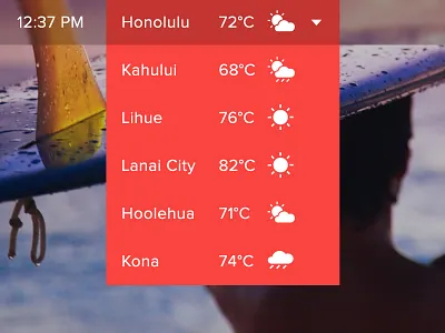 Weather Dropdown dropdown hawaii icons temperature time ui weather