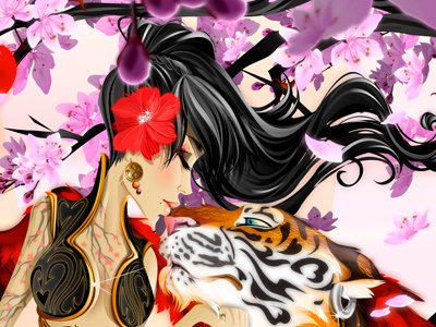 Cherry Kisses arrows asian bees blossoms cherry cupid flowers oriental tiger