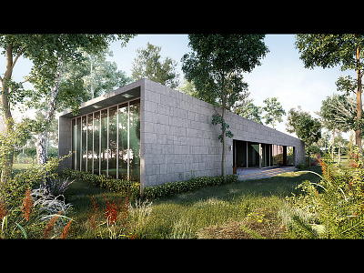 Tenament in forest 3dsmax creative exterior landscaping lighting rendering visualisation vray