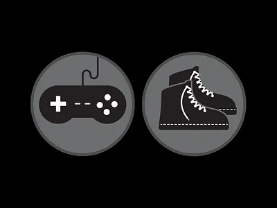 Screen Time -VS- Play Time b&w black white games icons illutration sneakers vector video