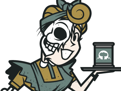 Fallout Girl 50s apocolypse apron cartoon fallout housewife illustration mushroom cloud skeleton undead vector wife