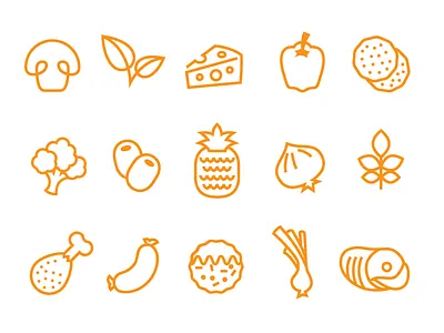 Pizza toppings cooking food icons ingredients pizza toppings