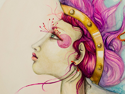 Fishes in my head art helmet illustration watercolor wood