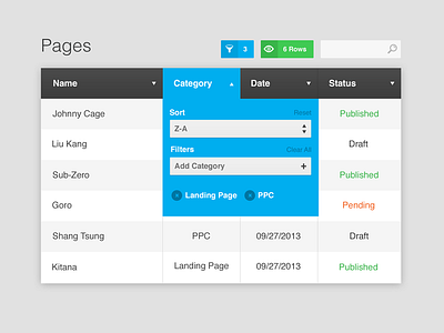 Column Filter cms column filter flat table ui ux